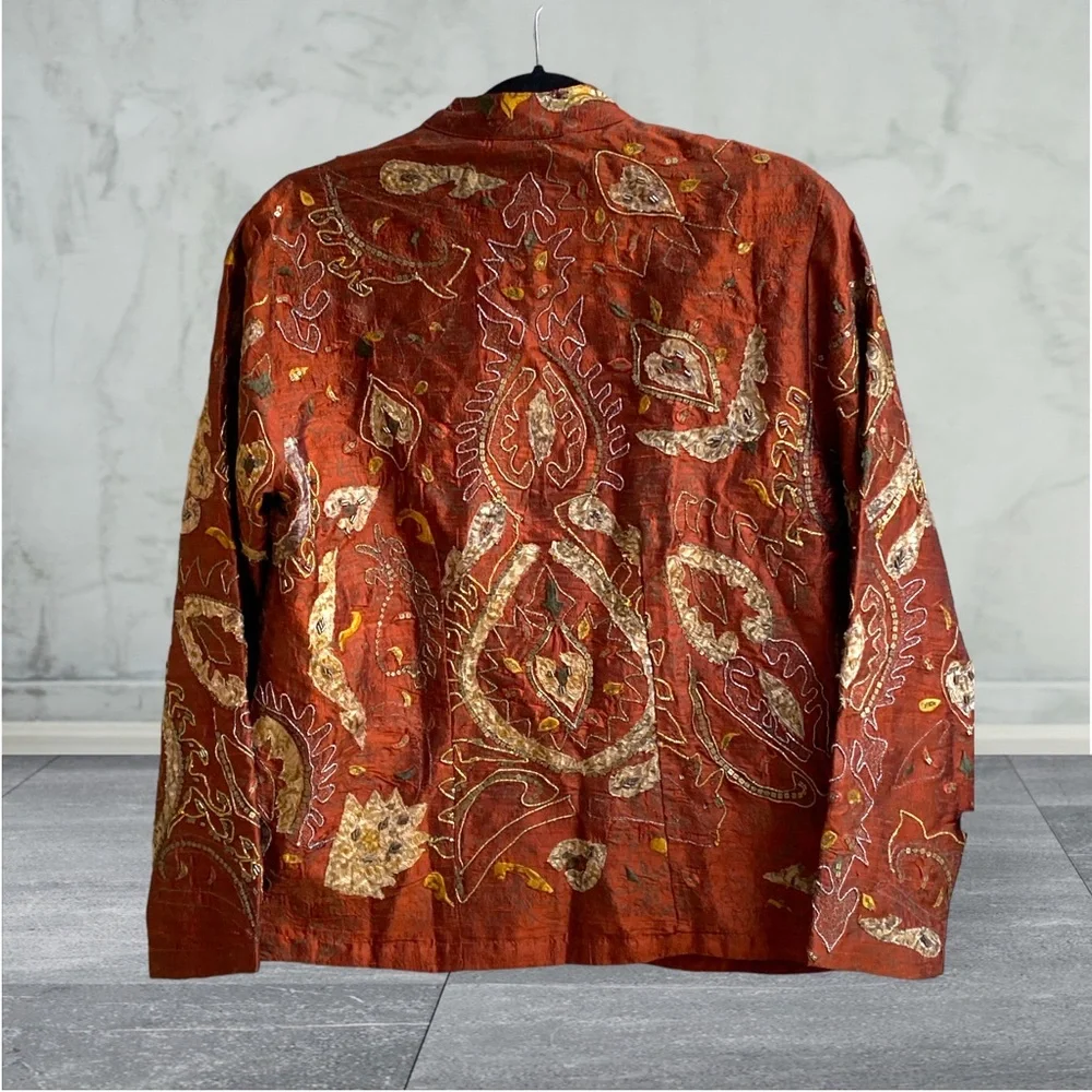 Chicos Silk Jacket/cardigan Embroidered Size 0 - Picture 5 of 6